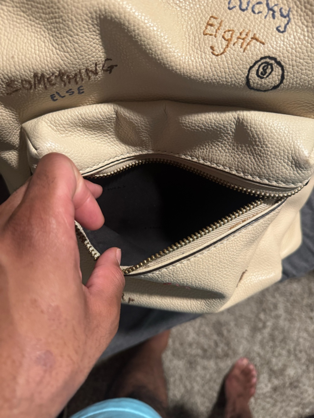 Coach Cream Leather Backpack with Multicolor Handwritten Accents - Picture 9 of 10